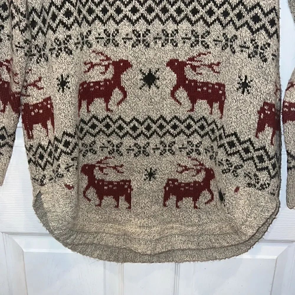 Shineflow Reindeer Patterned Knit Sweater Long Beige Red Small - Picture 11 of 13